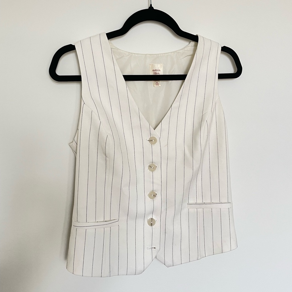 White Pinstripe Vest with Buttons